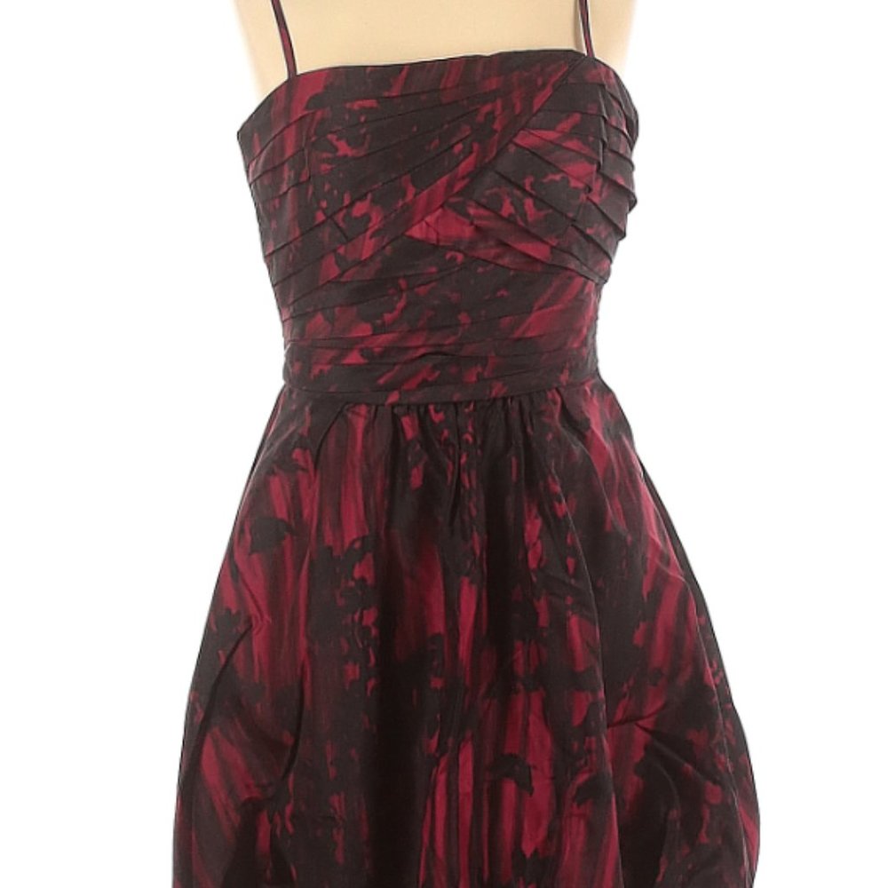 BCBG MAXAZRIA Women's Red Black Abstract Cocktail Mini Dress Sz 2